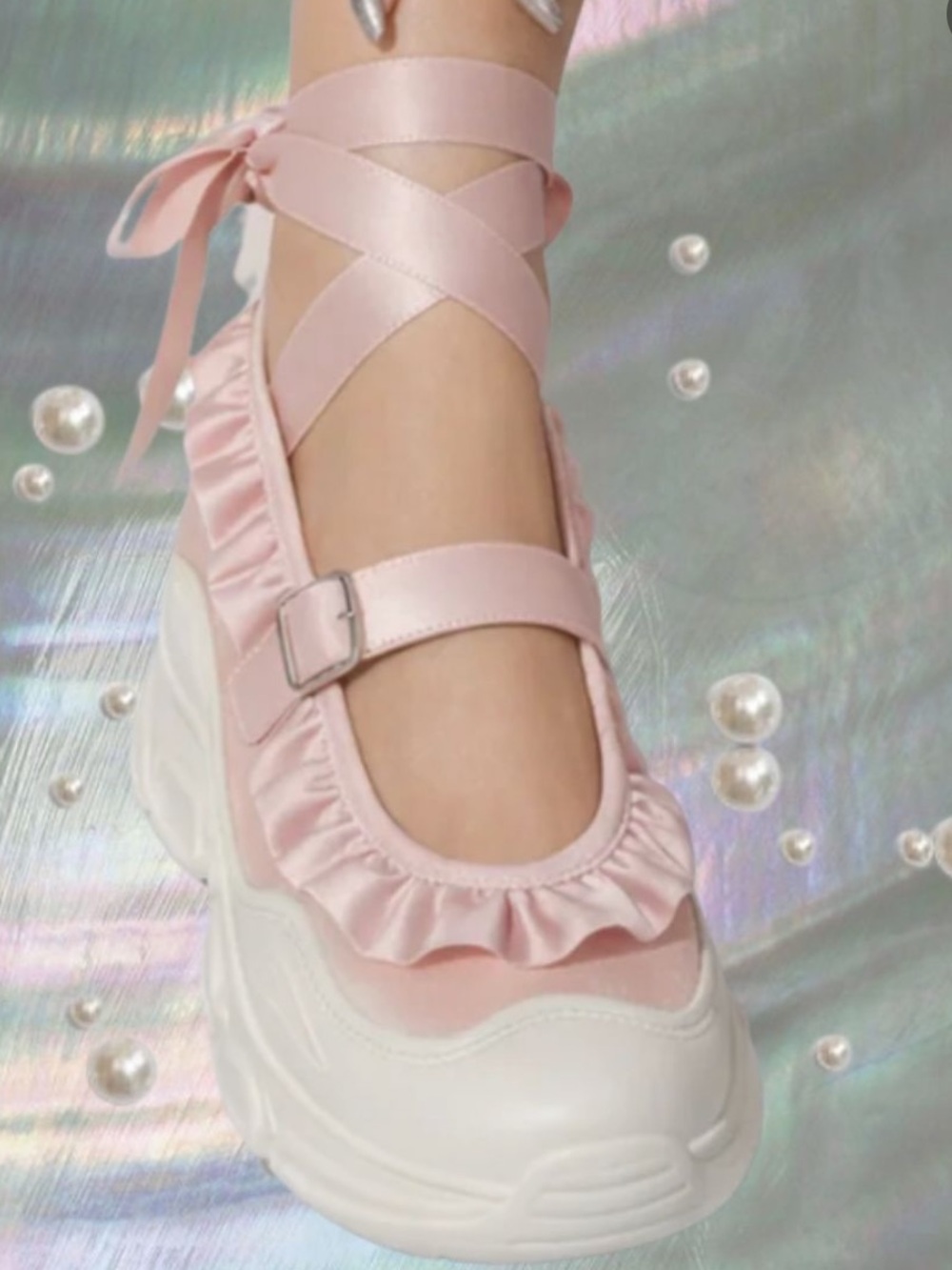 NIB Double Standard Pink Satin Mary Jane Platform Ballet Sneakers Size 37 / US 7 - Picture 8 of 15